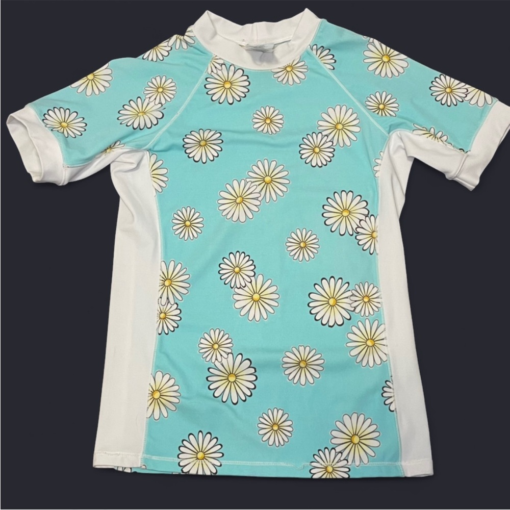 Jantzen Kids Swim Rashguard - Aqua and White Daisy